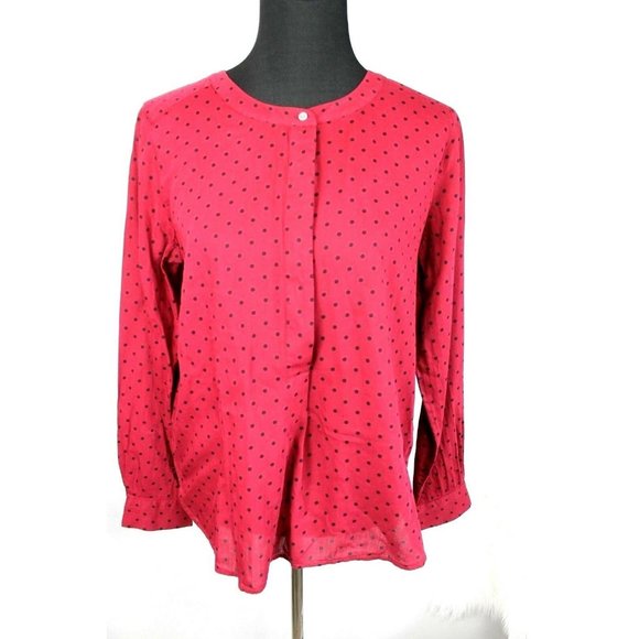 Ann Taylor LOFT Softened Shirt size M Red Black Polka Dot Popover Hidden Buttons - Picture 1 of 4